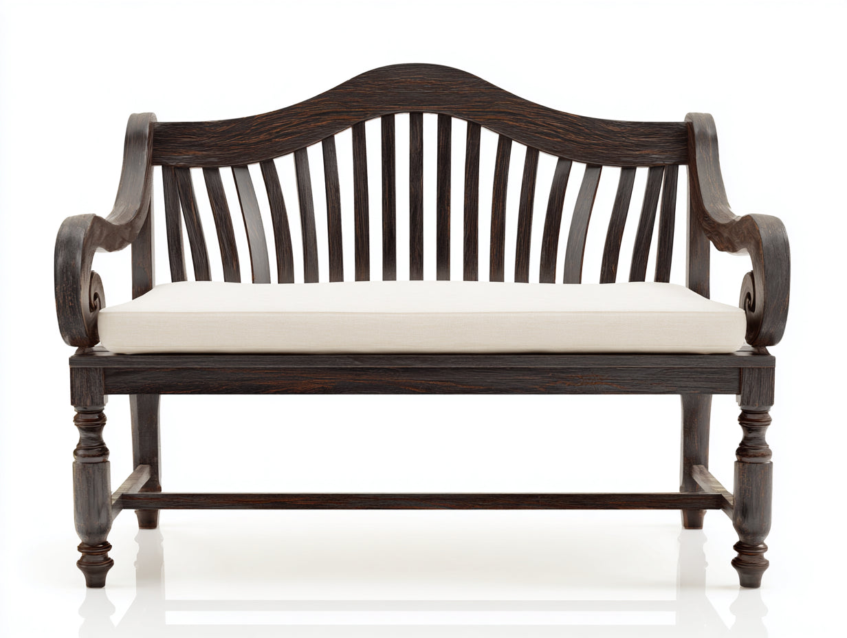 Panche da giardino - Legno massello-Tessuto - 164 x 67 x 95 cm - Noce scuro-Avorio - Stile tradizionale con gambe tornite