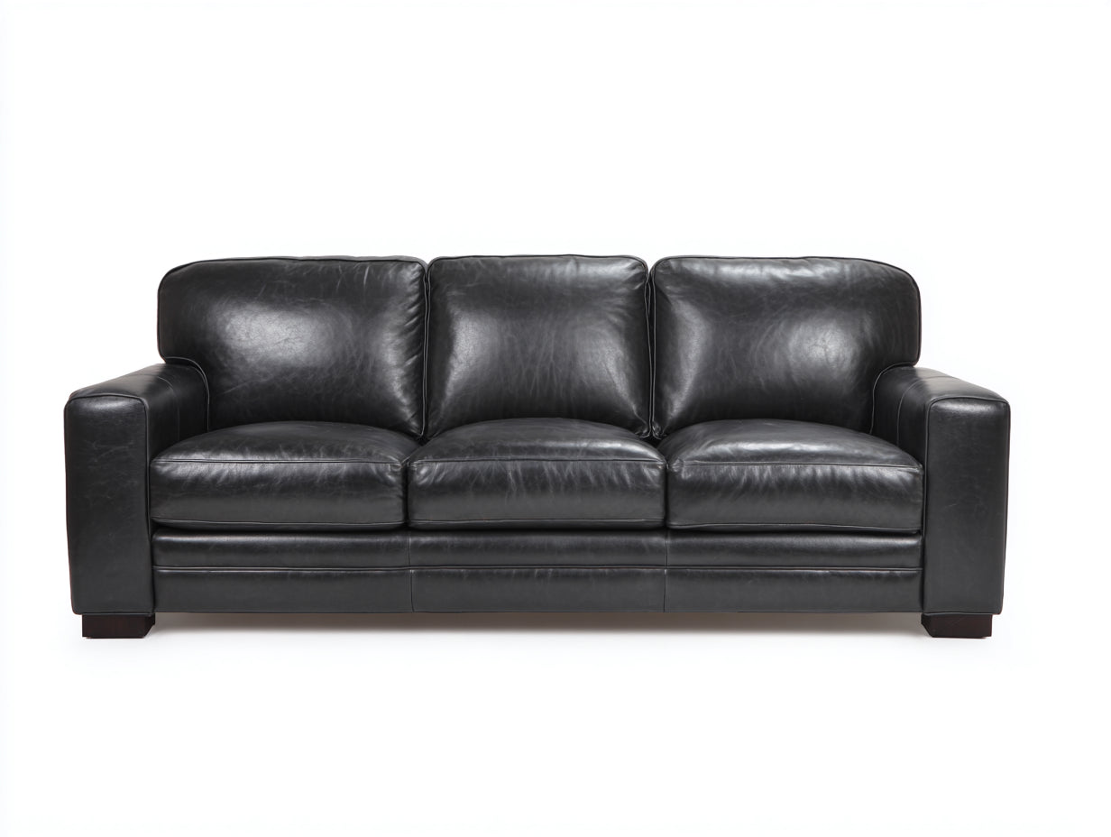 Divano lineare - pelle - 235x95x88 cm - nero - stile moderno