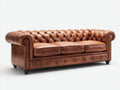 Divano lineare - pelle - 260x100x85 cm - marrone - stile Chesterfield classico