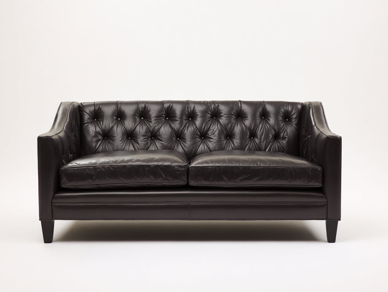 Divano lineare - pelle - 215x92x90 cm - nero - stile classico moderno