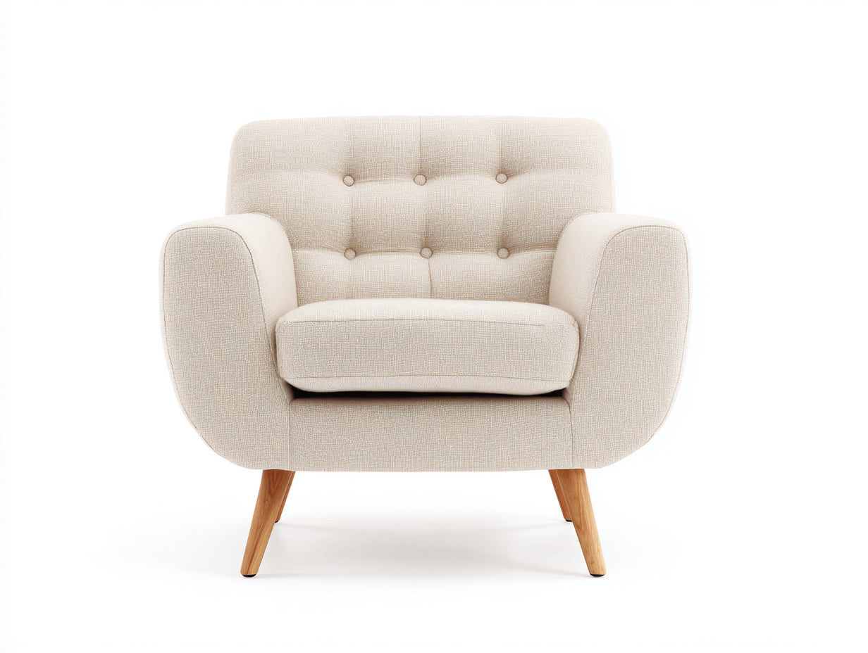 Poltrona - Tessuto-legno - 90 x 82 x 85 cm - Beige chiaro - Stile moderno nordico