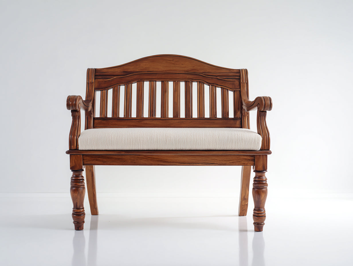 Panche da giardino - Legno di acacia-Tessuto - 148 x 63 x 91 cm - Marrone caldo-Beige - Stile tradizionale con gambe tornite