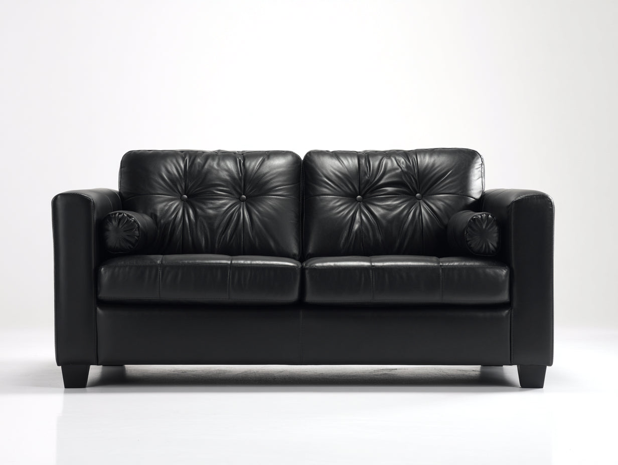 Divano lineare - similpelle - 220x95x92 cm - nero - stile classico moderno
