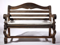 Panche da giardino - Legno massello-Tessuto - 154 x 64 x 92 cm - Marrone rustico-Avorio - Stile rustico con braccioli scolpiti