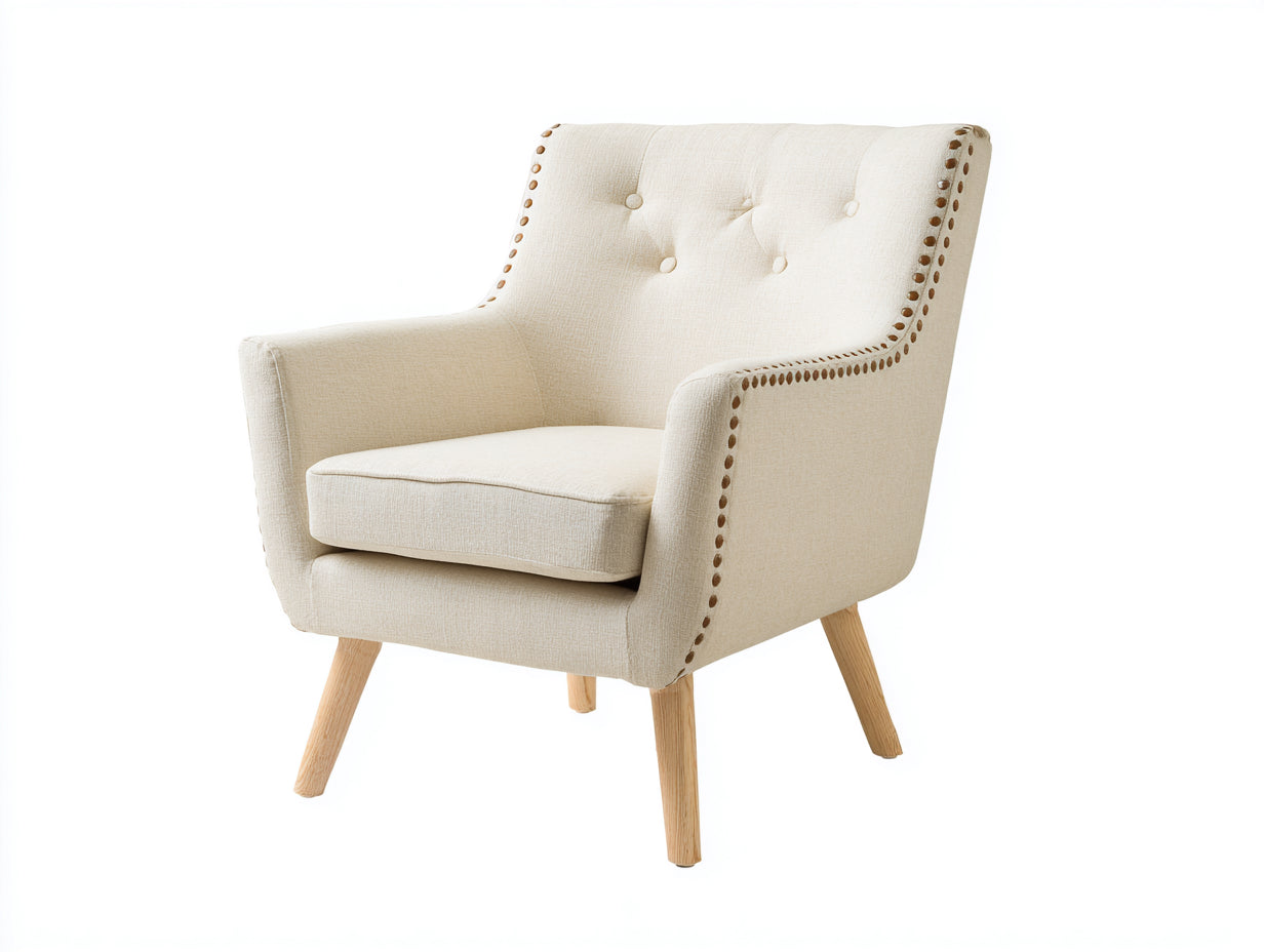 Poltrona - Tessuto-legno - 82 x 78 x 86 cm - Beige - Stile moderno classico