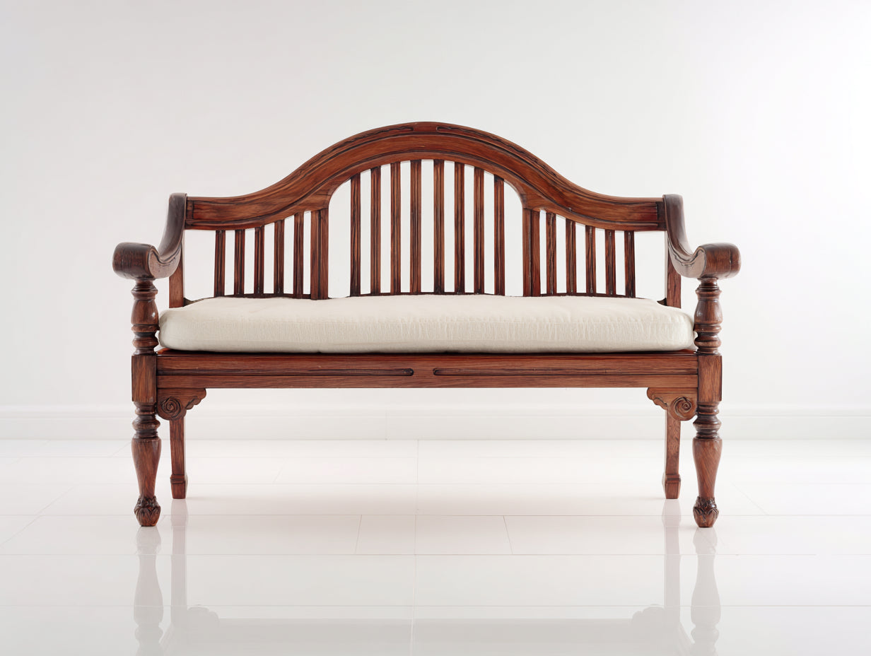 Panche da giardino - Legno di acacia-Tessuto - 171 x 66 x 99 cm - Mogano-Avorio - Stile ornamentale con schienale arcuato