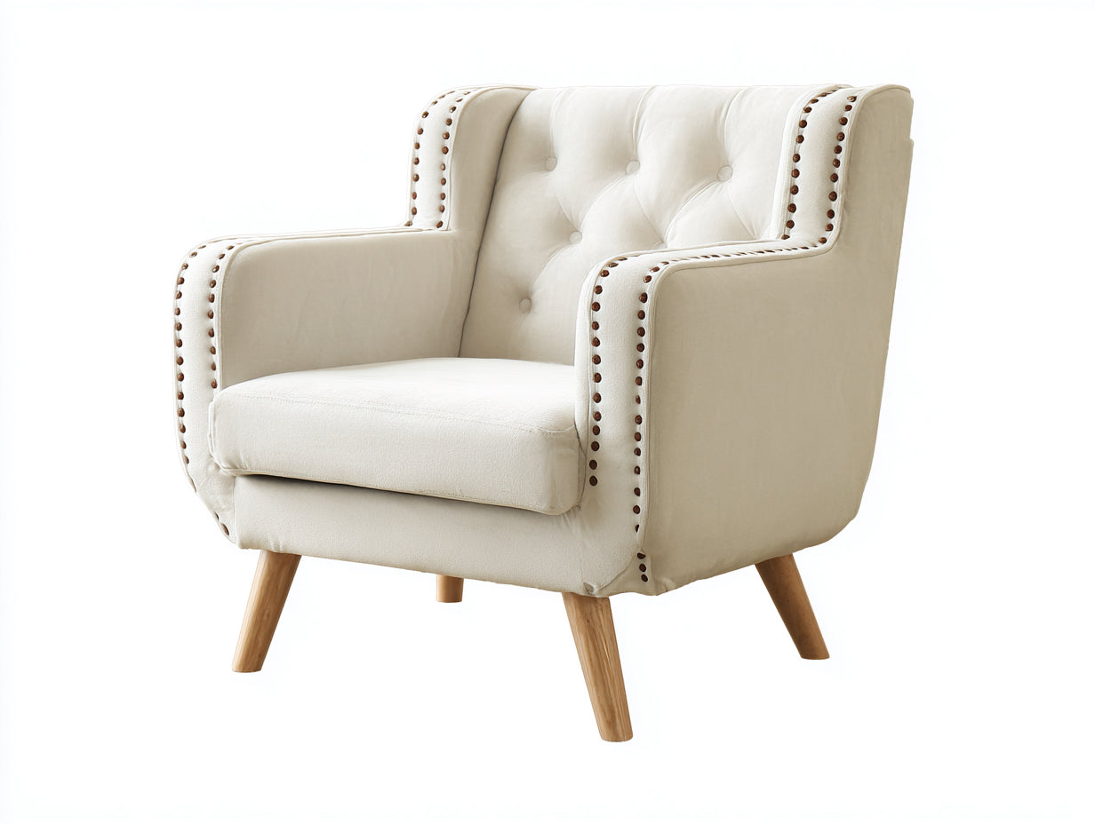 Poltrona - Tessuto-legno - 80 x 77 x 88 cm - Avorio - Stile classico contemporaneo