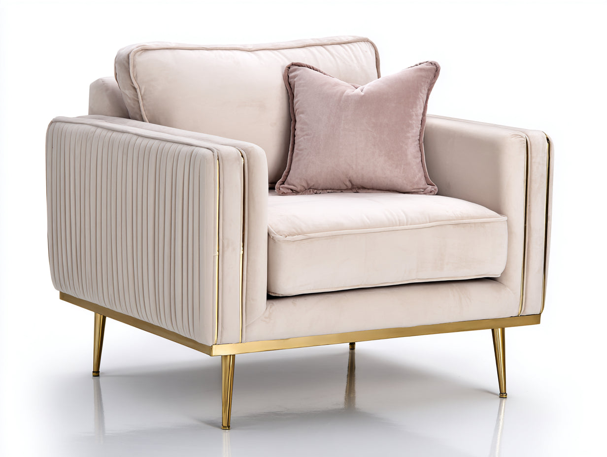 Poltrona - Tessuto-metallo - 92 x 86 x 80 cm - Beige-rosa cipria - Stile moderno elegante
