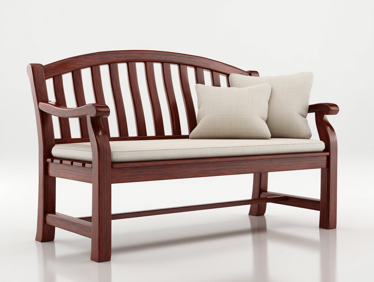 Panche da giardino - Legno di acacia-Tessuto - 178 x 66 x 96 cm - Marrone mogano-Beige - Stile classico con schienale arcuato