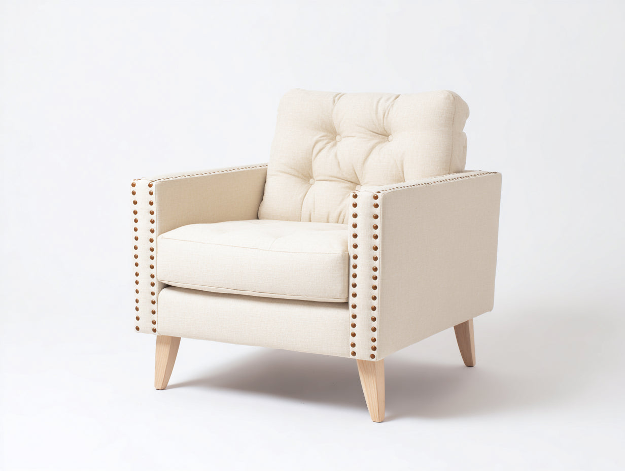 Poltrona - Tessuto-legno - 78 x 76 x 88 cm - Beige chiaro - Stile classico moderno