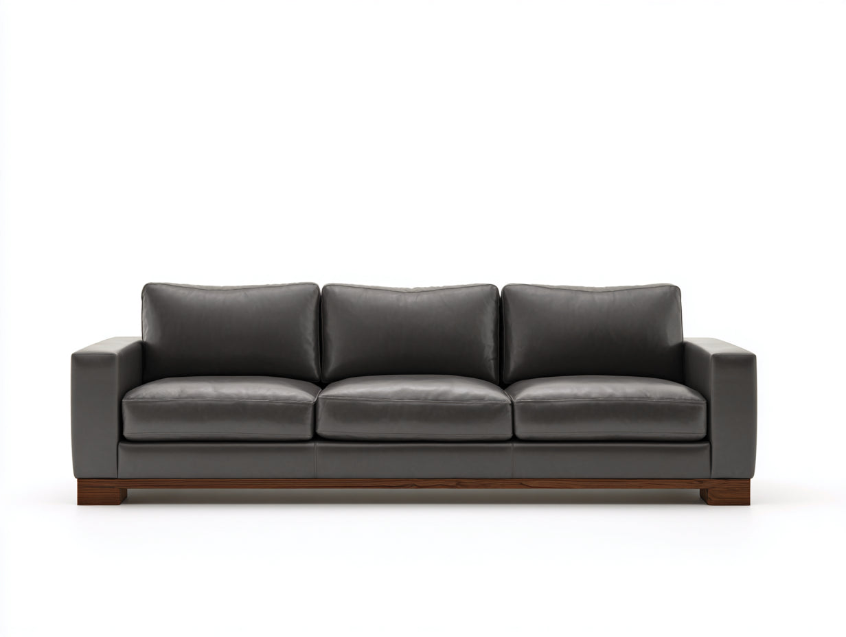 Divano lineare - pelle-legno - 260x100x90 cm - grigio scuro - stile moderno
