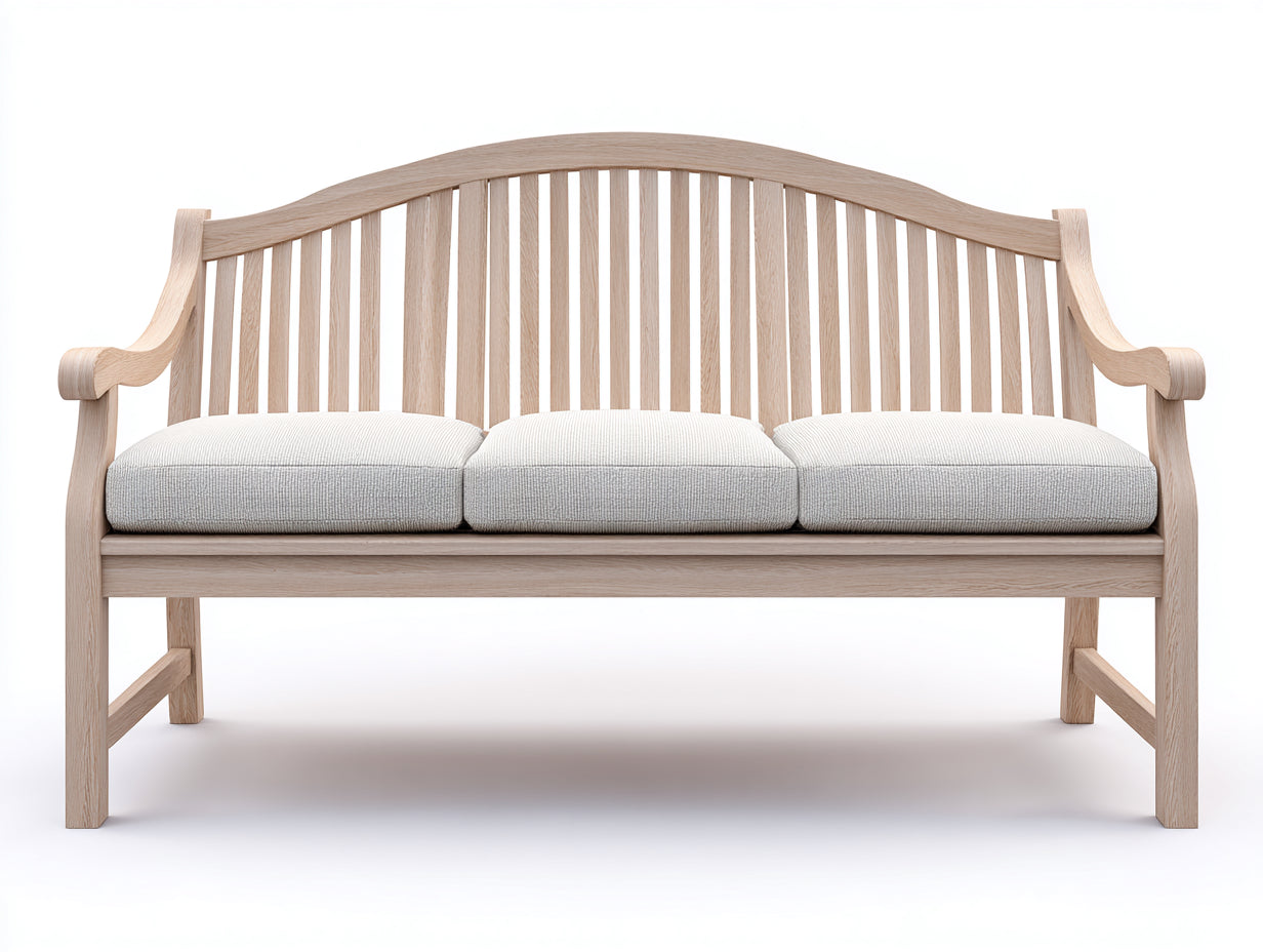 Panche da giardino - Legno di teak-Tessuto - 188 x 70 x 99 cm - Naturale-Grigio chiaro - Stile naturale con schienale curvo