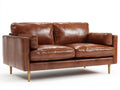 Divano lineare - pelle-legno - 198x90x85 cm - marrone - stile industriale
