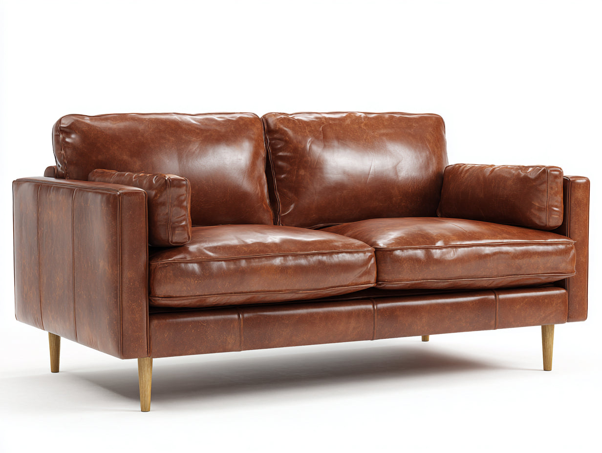 Divano lineare - pelle-legno - 198x90x85 cm - marrone - stile industriale