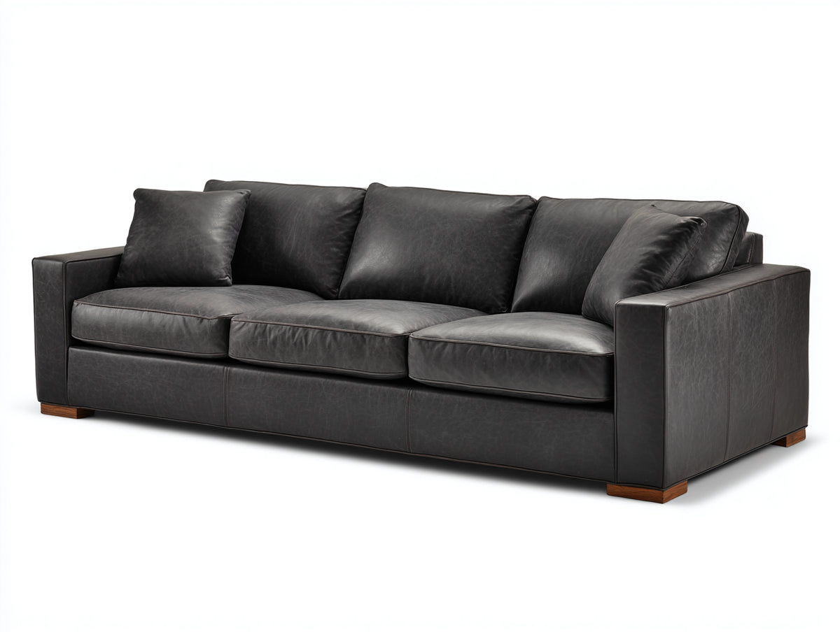 Divano lineare - pelle-legno - 280x105x90 cm - grigio scuro - stile moderno