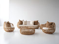Divani da esterno - Rattan-Tessuto - 218 x 91 x 79 cm - Naturale-Bianco - Stile boho con tavolini rotondi