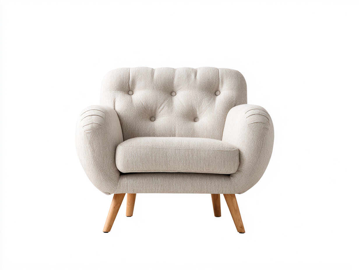 Poltrona - Tessuto-legno - 92 x 84 x 86 cm - Beige chiaro - Stile moderno nordico