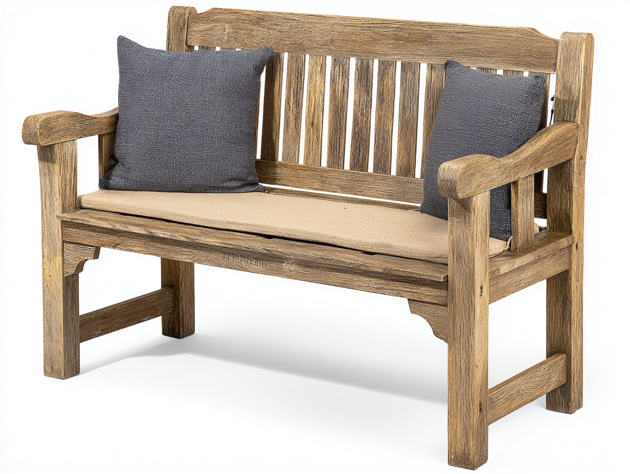 Panche da giardino - Legno di rovere-Tessuto - 158 x 65 x 91 cm - Rovere rustico-Beige - Stile rustico con schienale a listelli