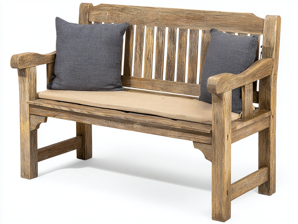 Panche da giardino - Legno di rovere-Tessuto - 158 x 65 x 91 cm - Rovere rustico-Beige - Stile rustico con schienale a listelli