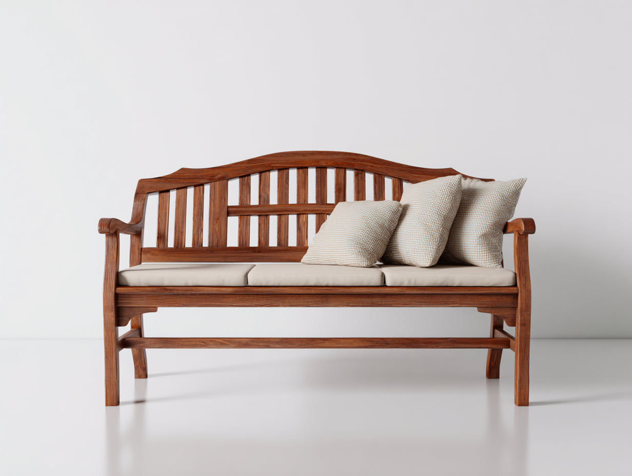 Panche da giardino - Legno di teak-Tessuto - 182 x 68 x 94 cm - Marrone-Beige - Stile classico con seduta imbottita