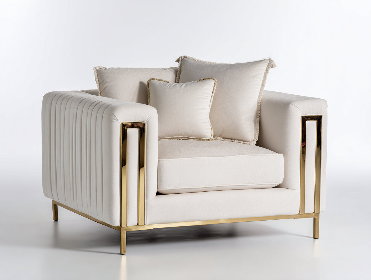 Poltrona - Tessuto-metallo - 95 x 85 x 78 cm - Avorio - Stile moderno elegante